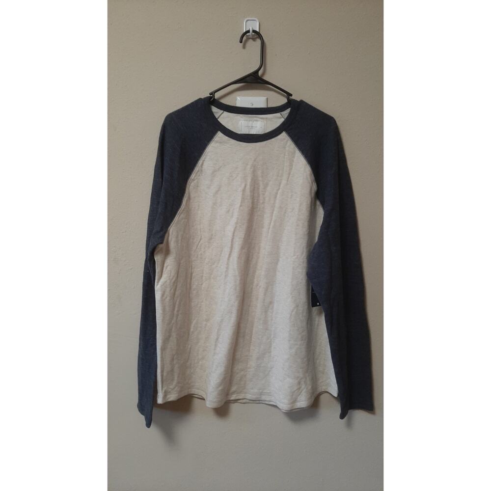 Lucky Brand Men's Shirt Long Sleeve Cream/Beige and Navy Blue Sleeve